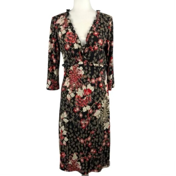 🥀 BCBGMaxAzria, Spider Chrysanthemums Floral Midi Dress - Picture 2 of 15